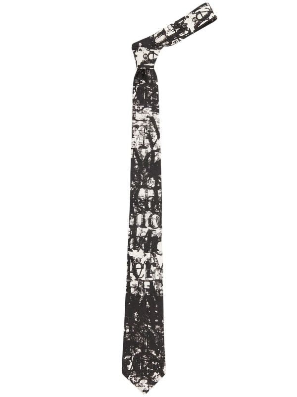 ALEXANDER MCQUEEN Logo Stamp Tie Ivory/black - MAISONDEFASHION.COM