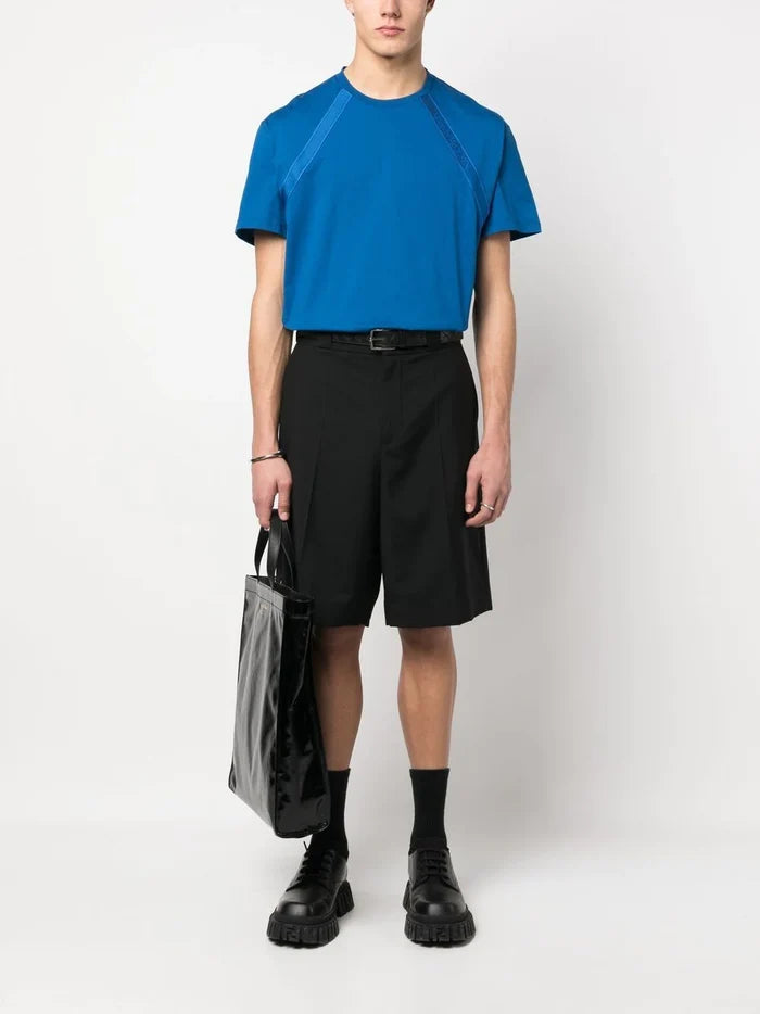 ALEXANDER MCQUEEN Logo Tape T-Shirt Blue - MAISONDEFASHION.COM