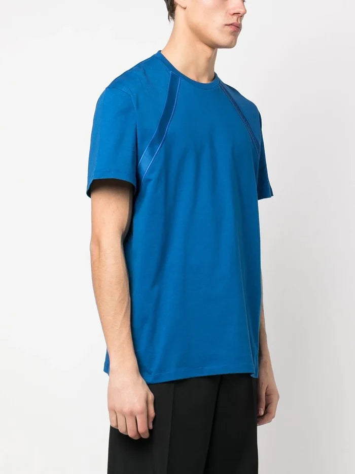 ALEXANDER MCQUEEN Logo Tape T-Shirt Blue - MAISONDEFASHION.COM