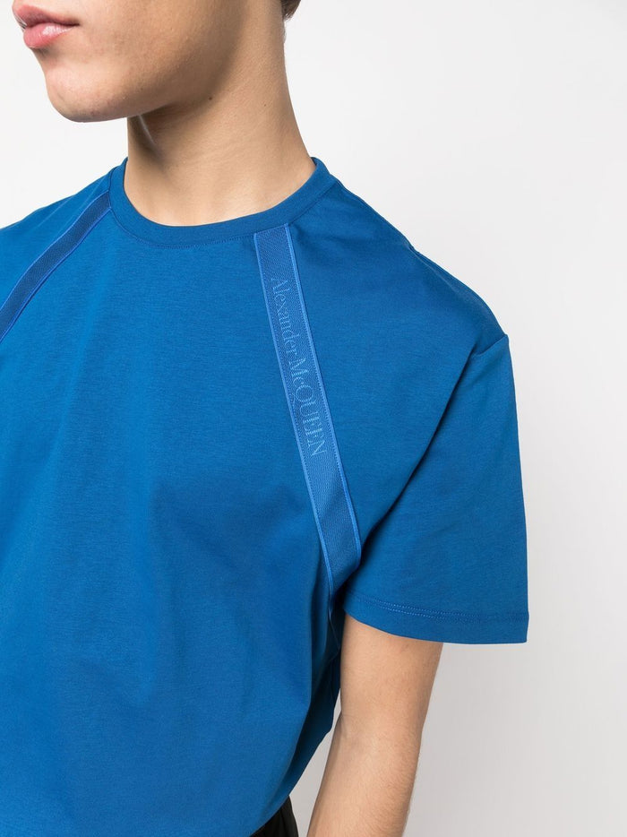 ALEXANDER MCQUEEN Logo Tape T-Shirt Blue - MAISONDEFASHION.COM