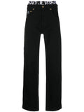 VERSACE MEN Logo Tape Straight Leg Denim Jeans Black - MAISONDEFASHION.COM