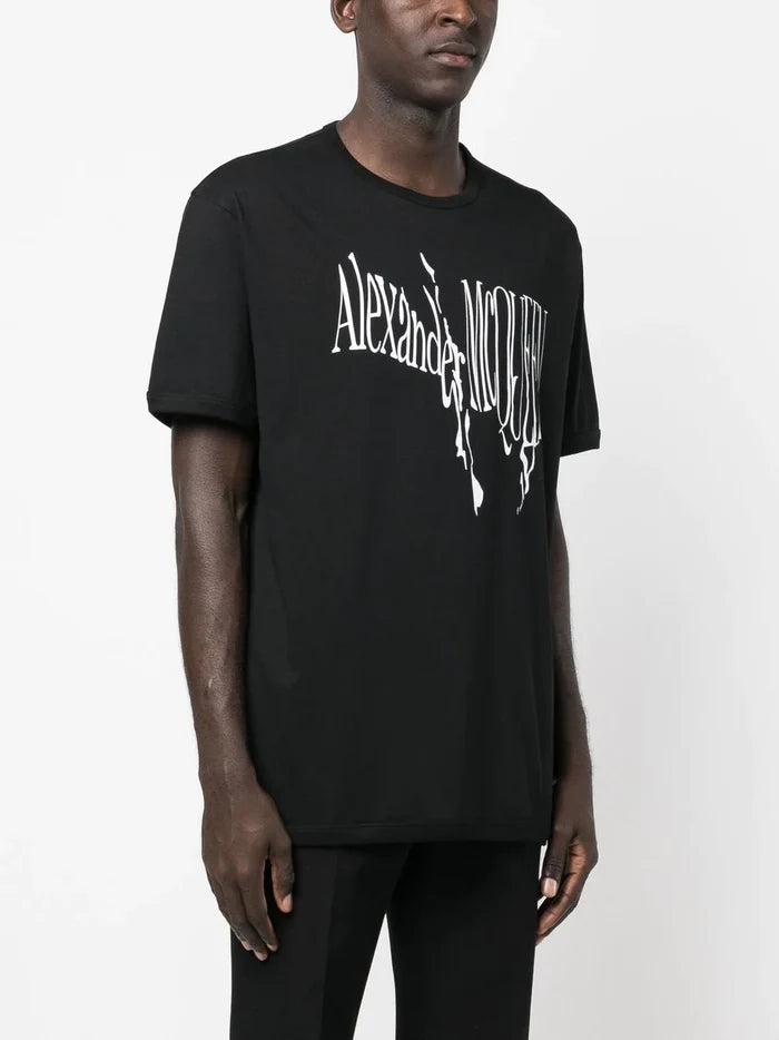 ALEXANDER MCQUEEN Logo Twist T-shirt Black - MAISONDEFASHION.COM