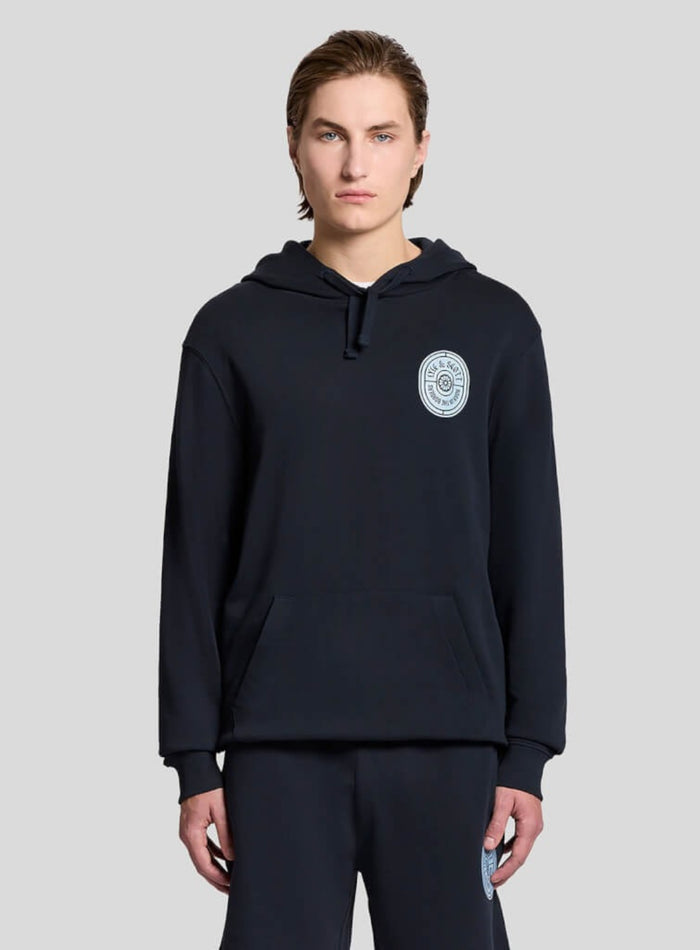 LYLE & SCOTT Borders Label Graphic Hoodie Dark Navy - MAISONDEFASHION.COM