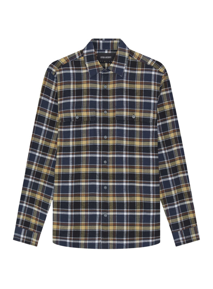 LYLE & SCOTT Brushed Cotton Check Shirt Blue Night/ Green Tan - MAISONDEFASHION.COM