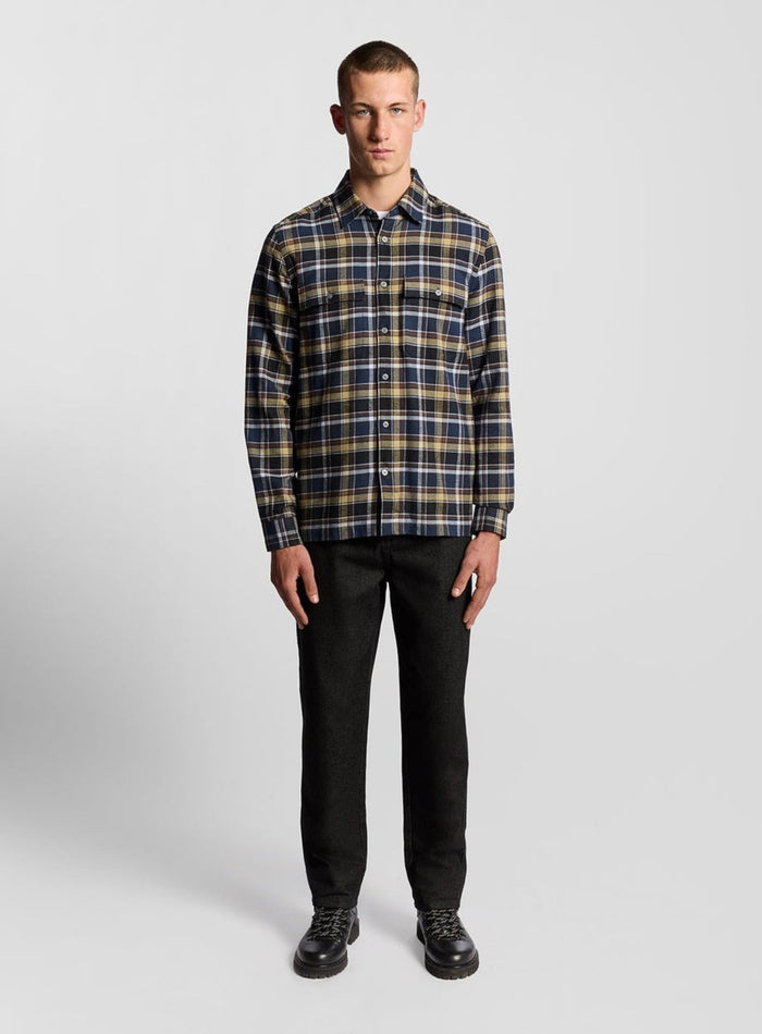 LYLE & SCOTT Brushed Cotton Check Shirt Blue Night/ Green Tan - MAISONDEFASHION.COM