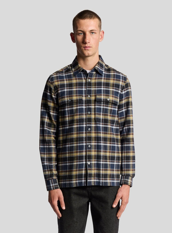 LYLE & SCOTT Brushed Cotton Check Shirt Blue Night/ Green Tan - MAISONDEFASHION.COM