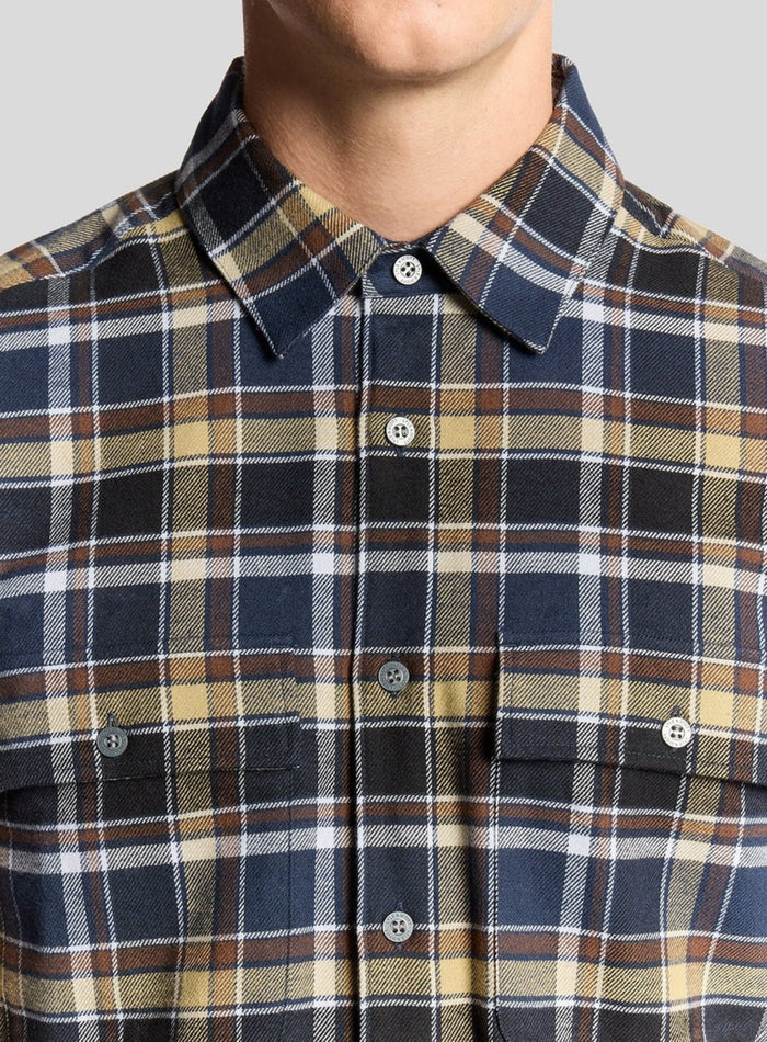 LYLE & SCOTT Brushed Cotton Check Shirt Blue Night/ Green Tan - MAISONDEFASHION.COM
