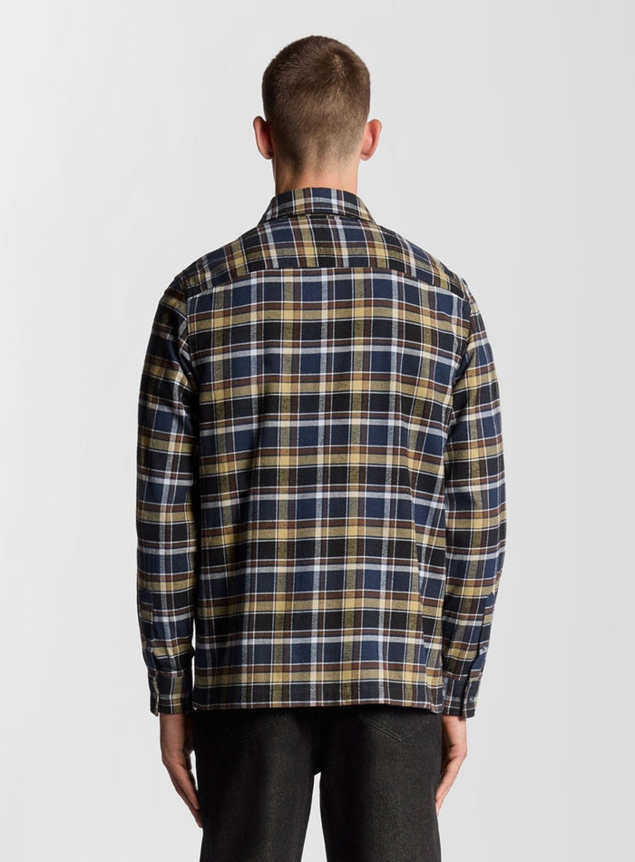 LYLE & SCOTT Brushed Cotton Check Shirt Blue Night/ Green Tan - MAISONDEFASHION.COM