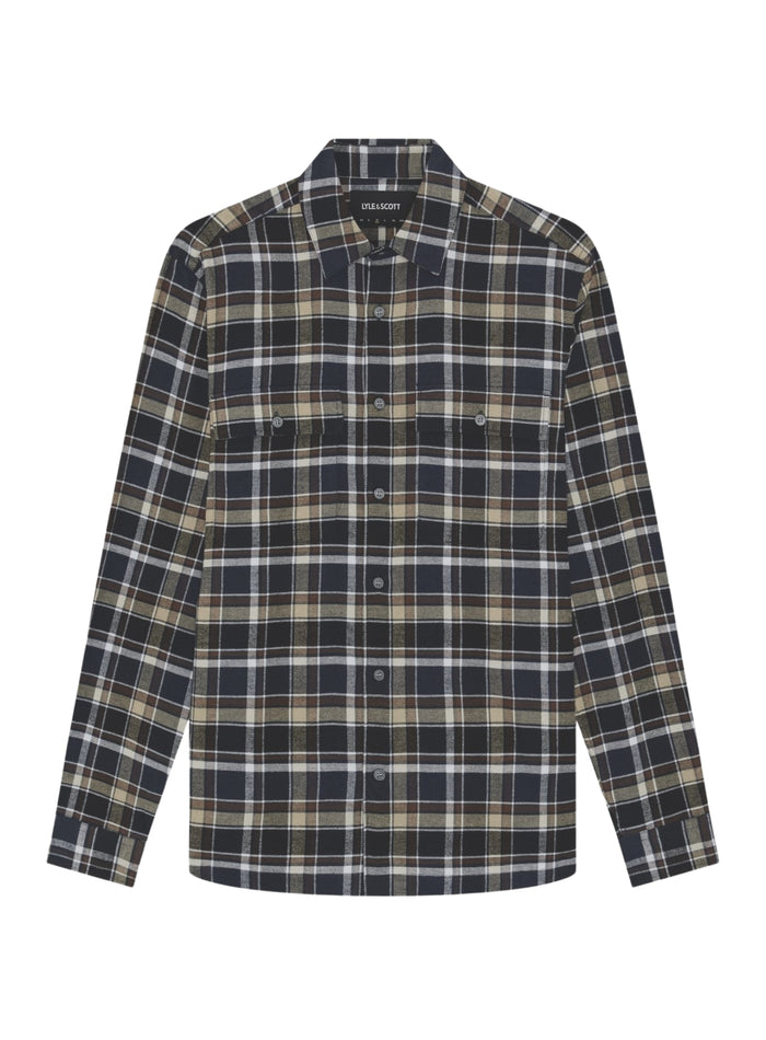 LYLE & SCOTT Brushed Cotton Check Shirt Jet Black/ Limestone - MAISONDEFASHION.COM