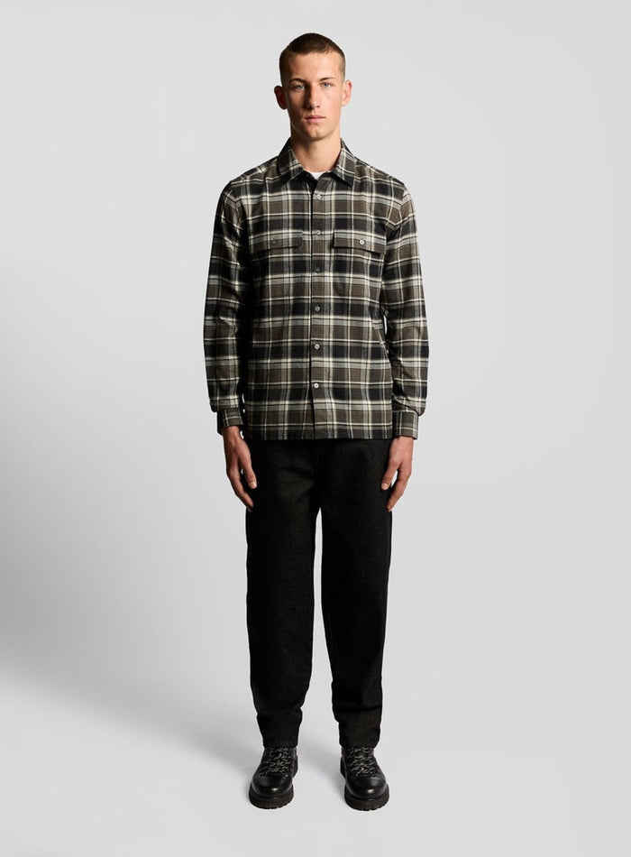 LYLE & SCOTT Brushed Cotton Check Shirt Jet Black/ Limestone - MAISONDEFASHION.COM