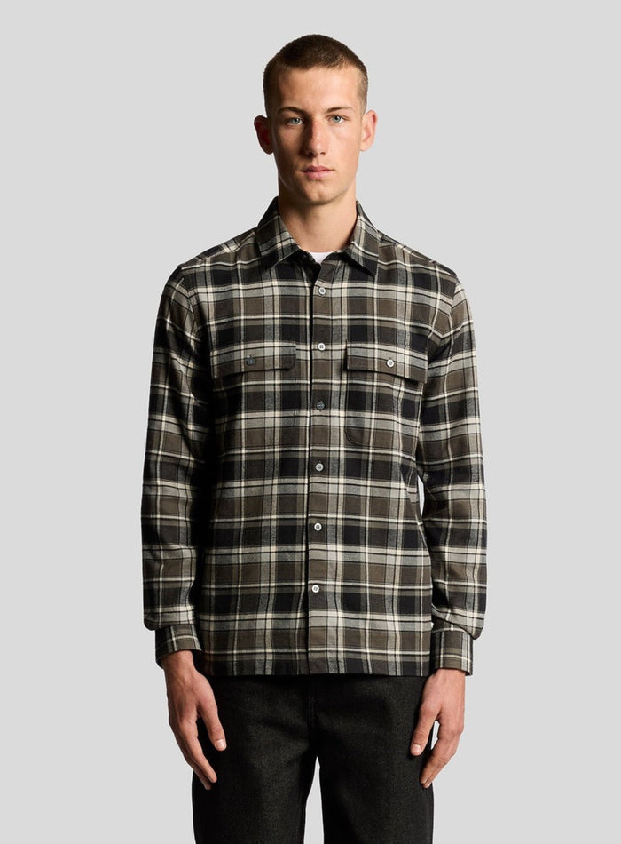 LYLE & SCOTT Brushed Cotton Check Shirt Jet Black/ Limestone - MAISONDEFASHION.COM