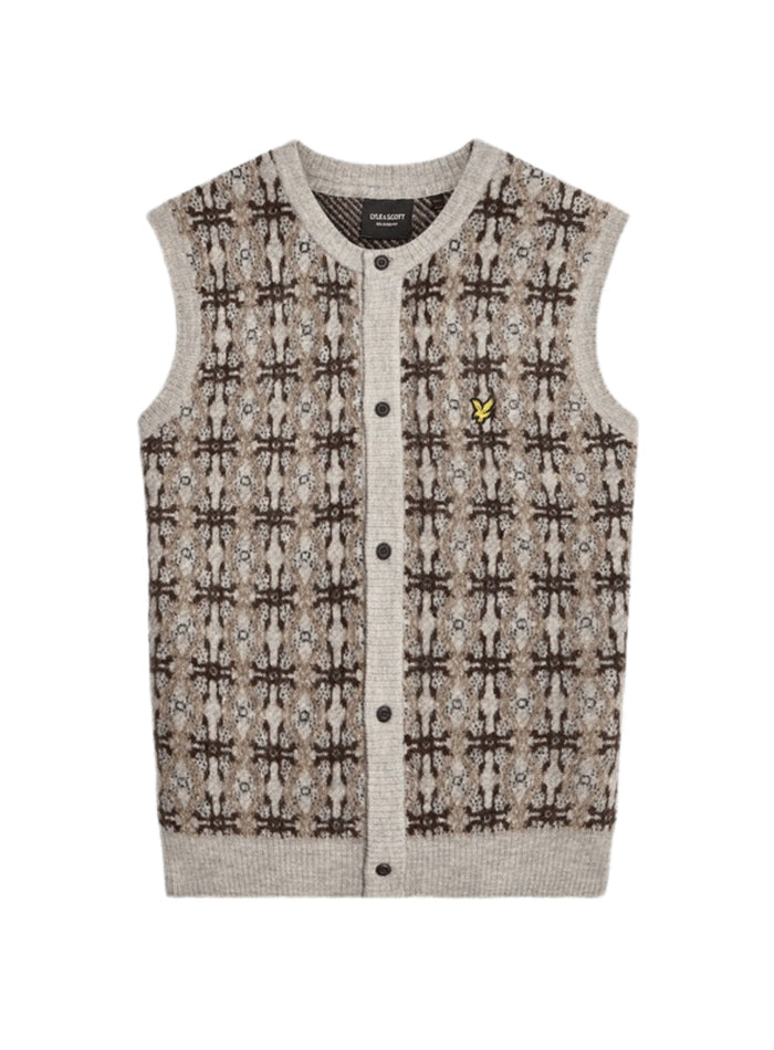 LYLE & SCOTT Brushed Intarsia Cardigan Light Grey Marl - MAISONDEFASHION.COM