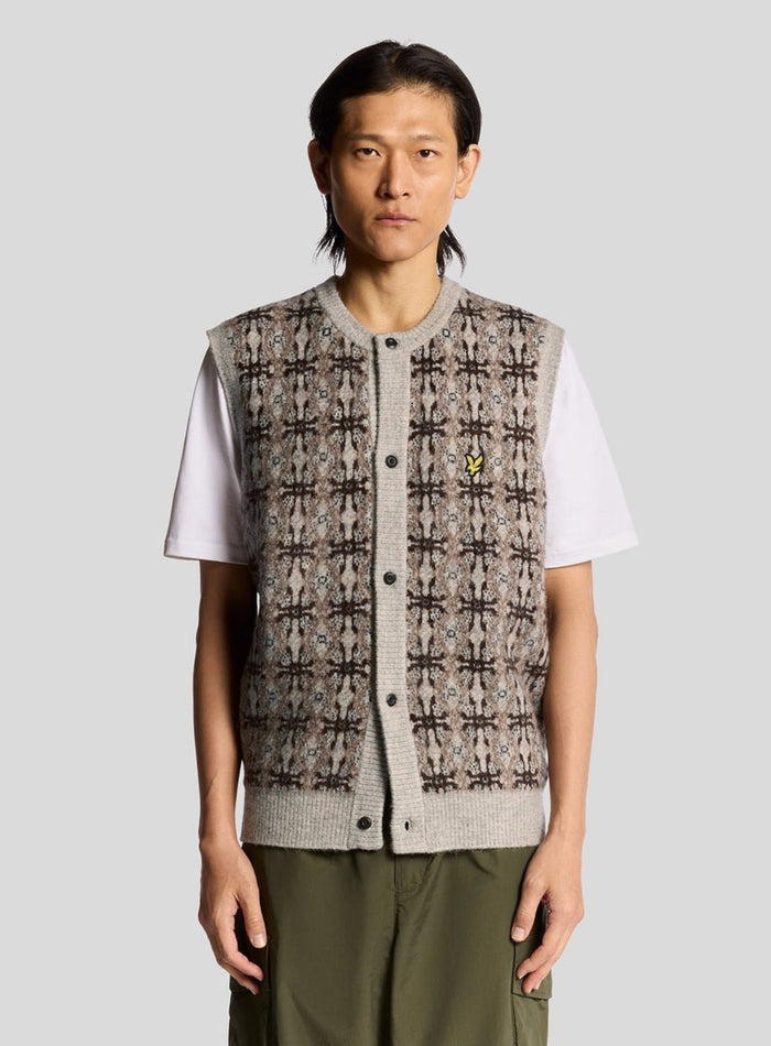 LYLE & SCOTT Brushed Intarsia Cardigan Light Grey Marl - MAISONDEFASHION.COM