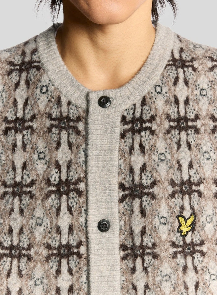 LYLE & SCOTT Brushed Intarsia Cardigan Light Grey Marl - MAISONDEFASHION.COM