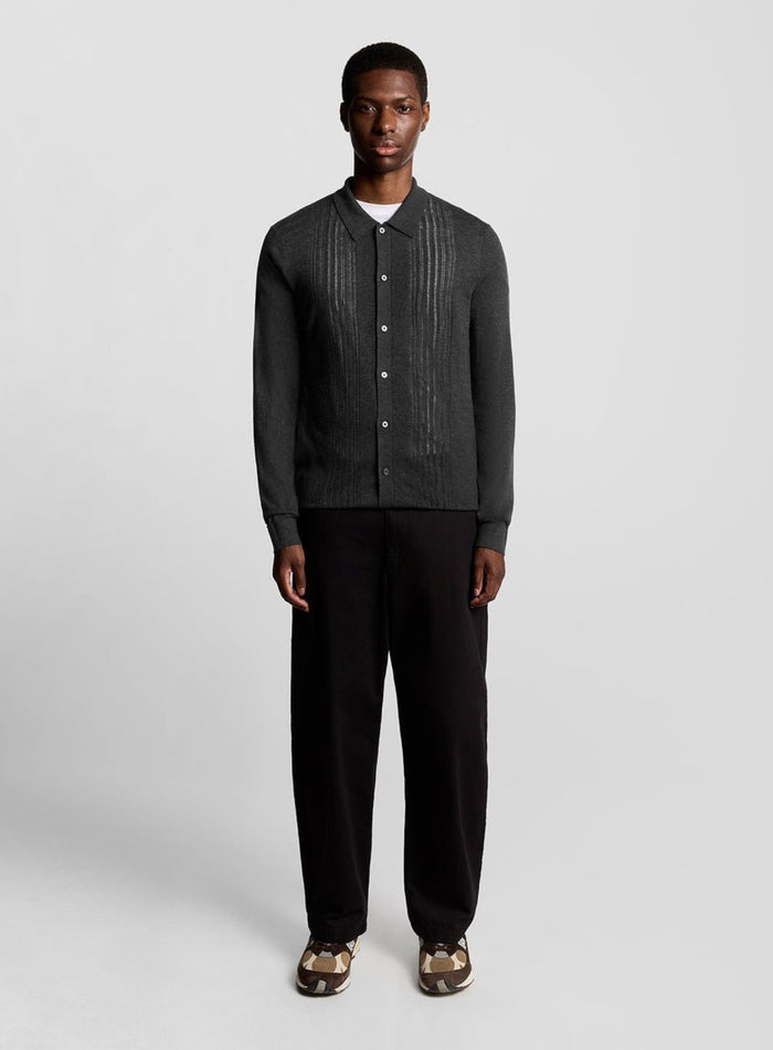 LYLE & SCOTT Cable Knitted Shirt Charcoal Marl - MAISONDEFASHION.COM