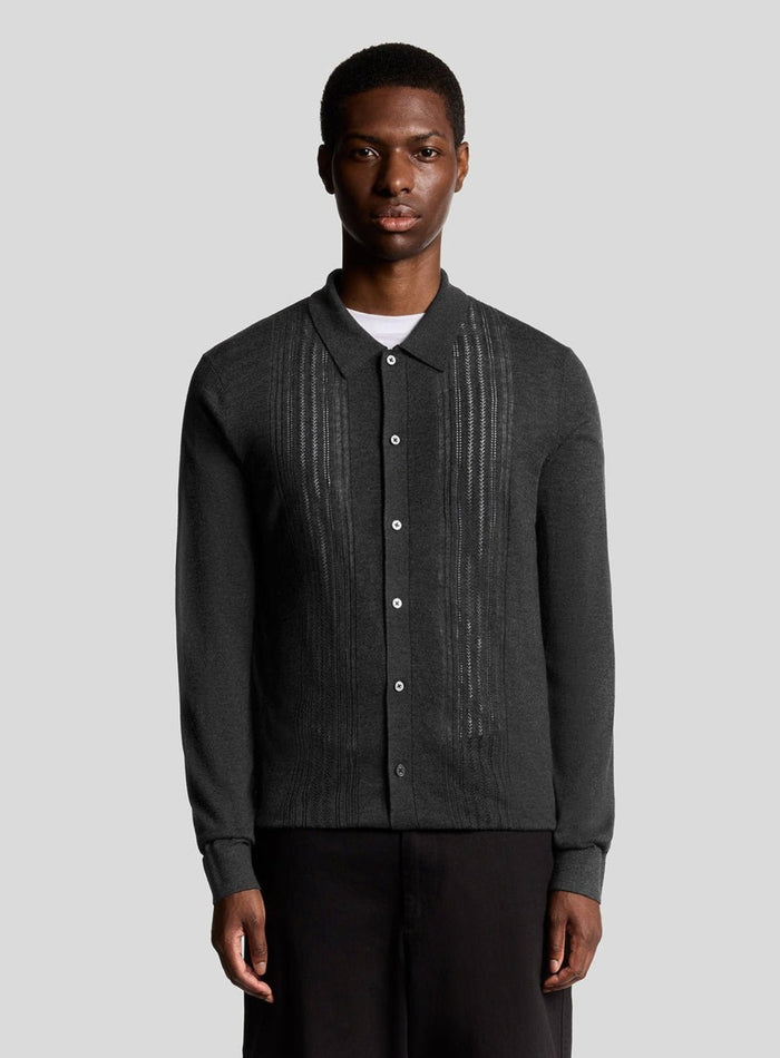 LYLE & SCOTT Cable Knitted Shirt Charcoal Marl - MAISONDEFASHION.COM