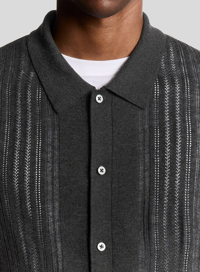 LYLE & SCOTT Cable Knitted Shirt Charcoal Marl - MAISONDEFASHION.COM