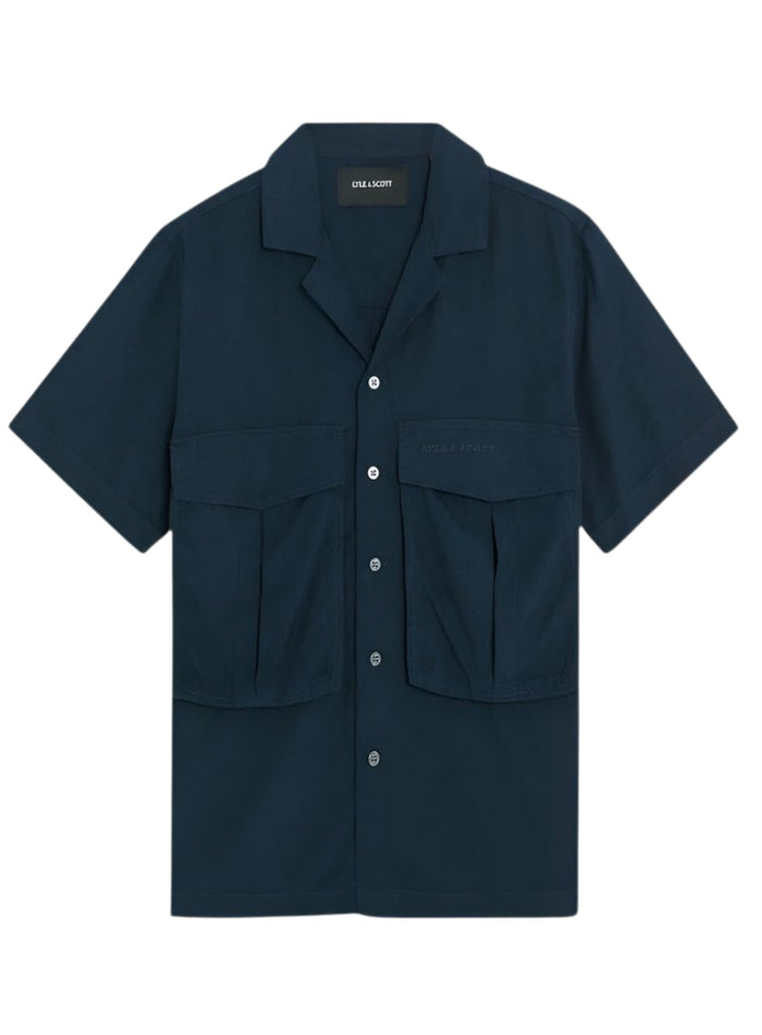 LYLE & SCOTT Cotton Linen Revere Collar Shirt Dark Navy - MAISONDEFASHION.COM