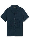 LYLE & SCOTT Cotton Linen Revere Collar Shirt Dark Navy - MAISONDEFASHION.COM