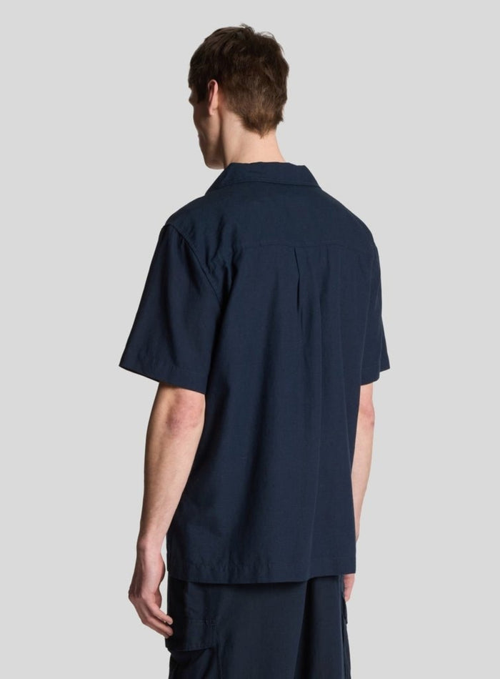 LYLE & SCOTT Cotton Linen Revere Collar Shirt Dark Navy - MAISONDEFASHION.COM