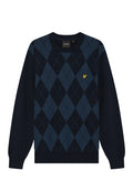 LYLE & SCOTT Cotton Merino Argyle Jumper Dark Navy Marl / Mid Navy Marl