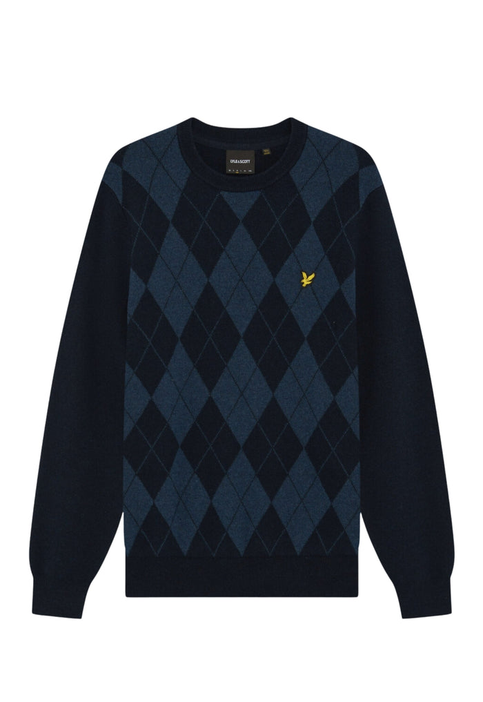 LYLE & SCOTT Cotton Merino Argyle Jumper Dark Navy Marl / Mid Navy Marl