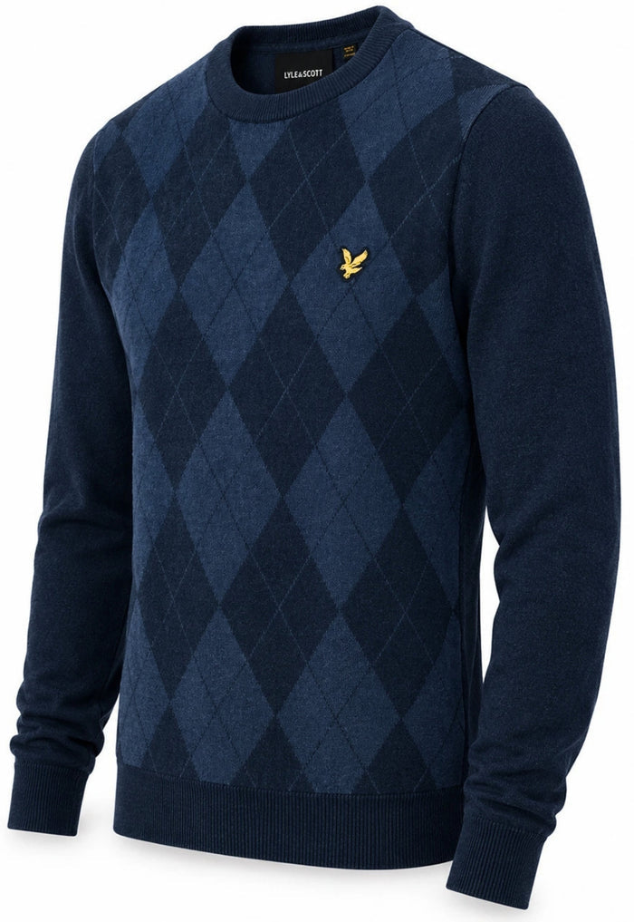 LYLE & SCOTT Cotton Merino Argyle Jumper Dark Navy Marl / Mid Navy Marl