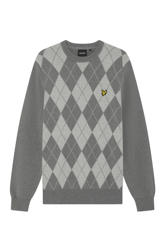 LYLE & SCOTT Cotton Merino Argyle Jumper Mid Grey Marl/Light Grey Marl
