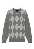 LYLE & SCOTT Cotton Merino Argyle Jumper Mid Grey Marl/Light Grey Marl