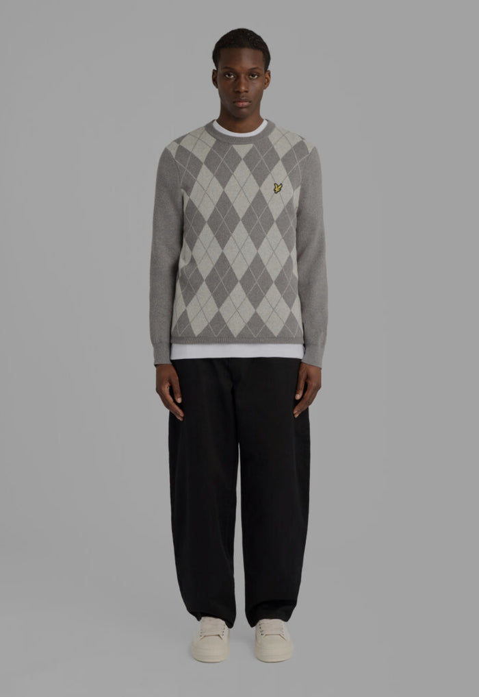 LYLE & SCOTT Cotton Merino Argyle Jumper Mid Grey Marl/Light Grey Marl