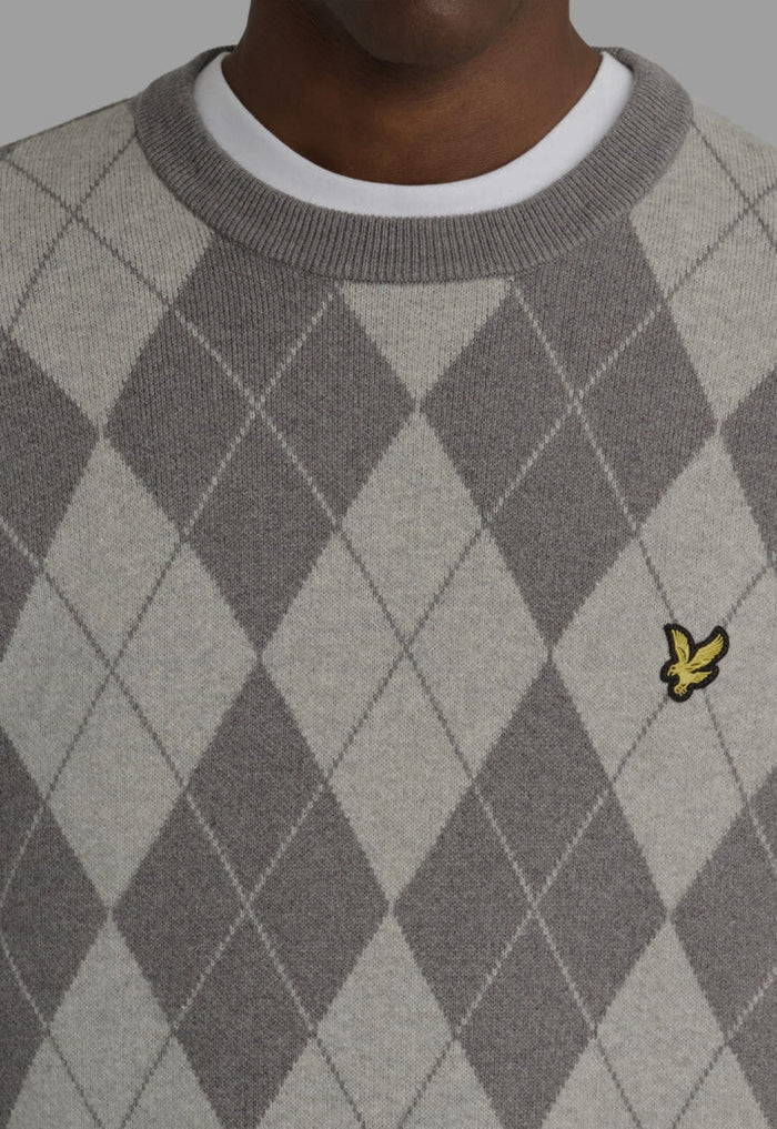 LYLE & SCOTT Cotton Merino Argyle Jumper Mid Grey Marl/Light Grey Marl