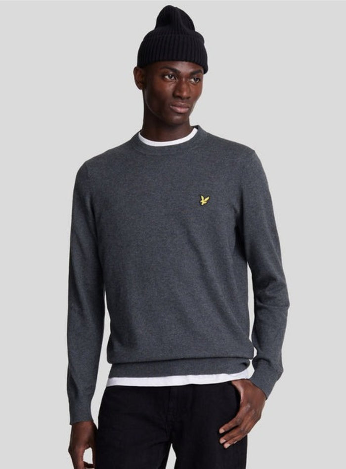 LYLE & SCOTT Cotton Merino Crew Neck Jumper Charcoal Marl - MAISONDEFASHION.COM