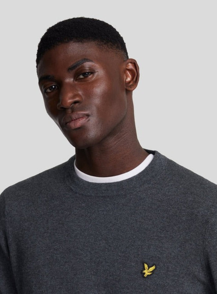LYLE & SCOTT Cotton Merino Crew Neck Jumper Charcoal Marl - MAISONDEFASHION.COM