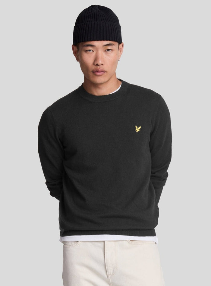 LYLE & SCOTT Cotton Merino Crew Neck Jumper Jet Black - MAISONDEFASHION.COM