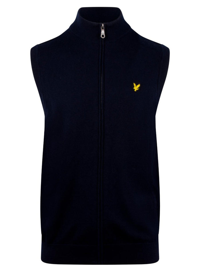 LYLE & SCOTT Cotton Merino Full Zip Knitted Vest Dark Navy - MAISONDEFASHION.COM