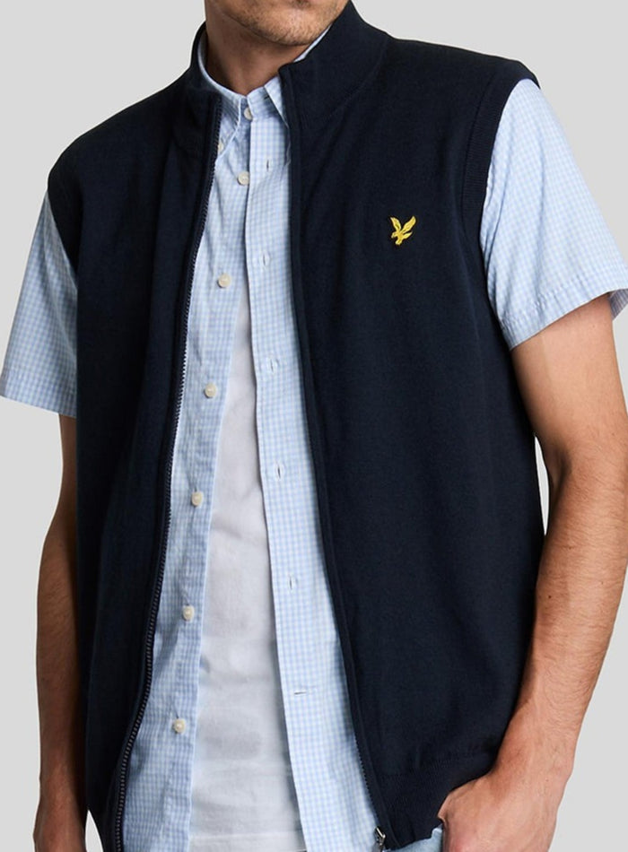 LYLE & SCOTT Cotton Merino Full Zip Knitted Vest Dark Navy - MAISONDEFASHION.COM