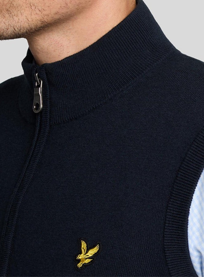 LYLE & SCOTT Cotton Merino Full Zip Knitted Vest Dark Navy - MAISONDEFASHION.COM