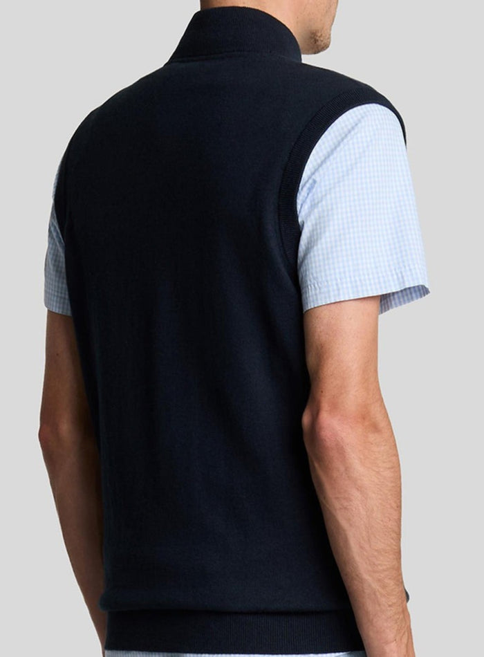 LYLE & SCOTT Cotton Merino Full Zip Knitted Vest Dark Navy - MAISONDEFASHION.COM