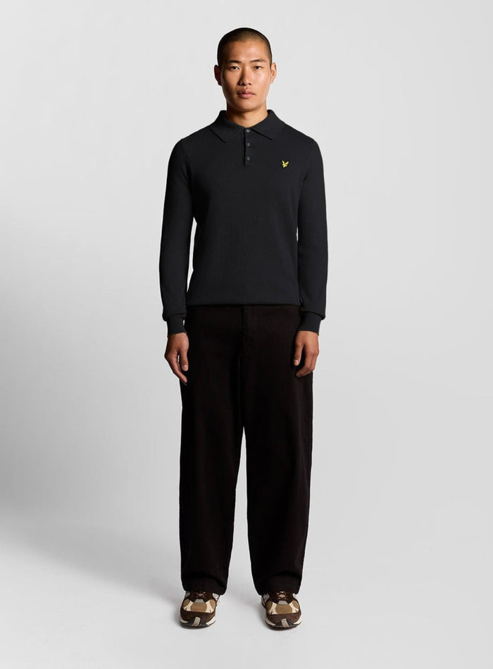 LYLE & SCOTT Cotton Merino Long Sleeve Knitted Polo Dark Navy - MAISONDEFASHION.COM