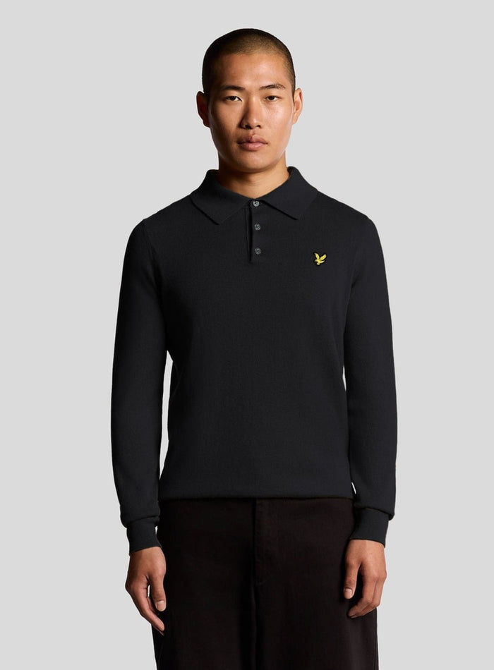 LYLE & SCOTT Cotton Merino Long Sleeve Knitted Polo Dark Navy - MAISONDEFASHION.COM