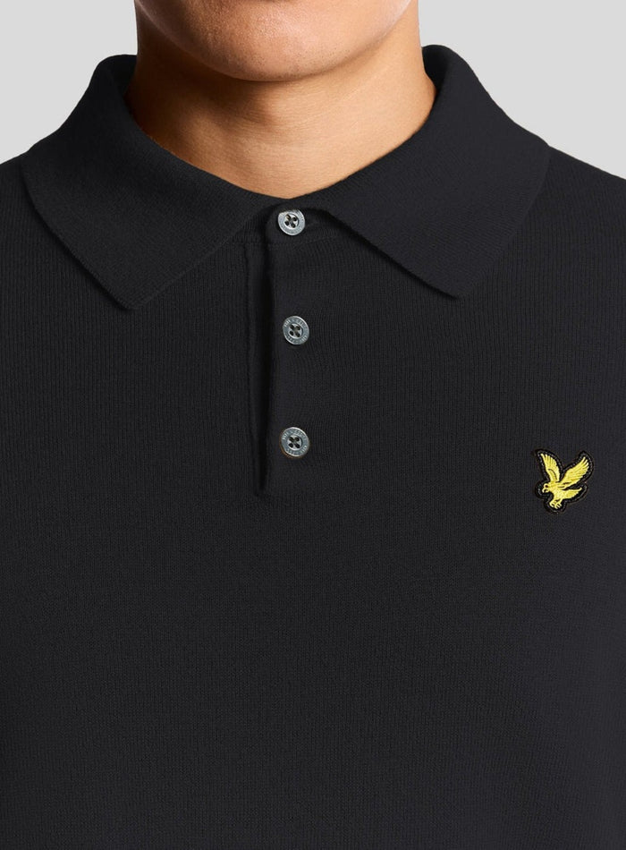 LYLE & SCOTT Cotton Merino Long Sleeve Knitted Polo Dark Navy - MAISONDEFASHION.COM
