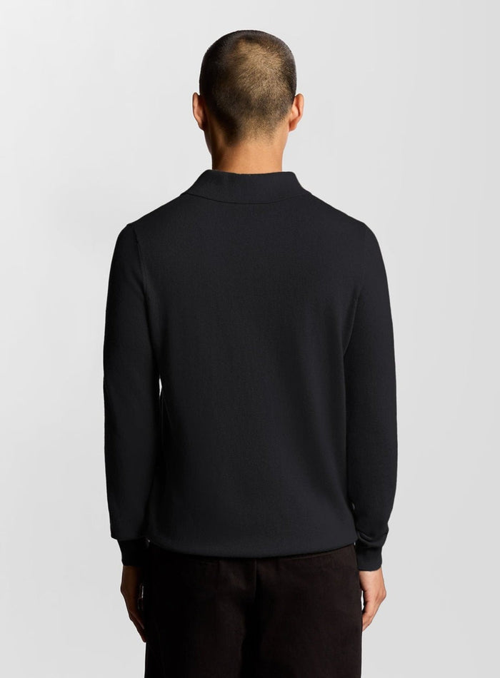 LYLE & SCOTT Cotton Merino Long Sleeve Knitted Polo Dark Navy - MAISONDEFASHION.COM
