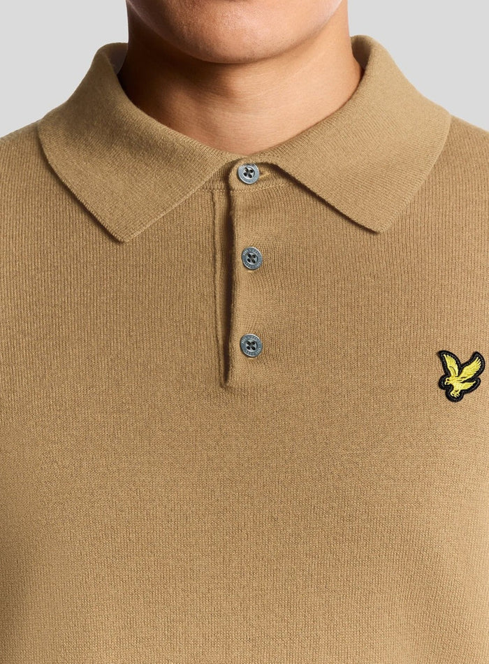 LYLE & SCOTT Cotton Merino Long Sleeve Knitted Polo Tigers Eye - MAISONDEFASHION.COM