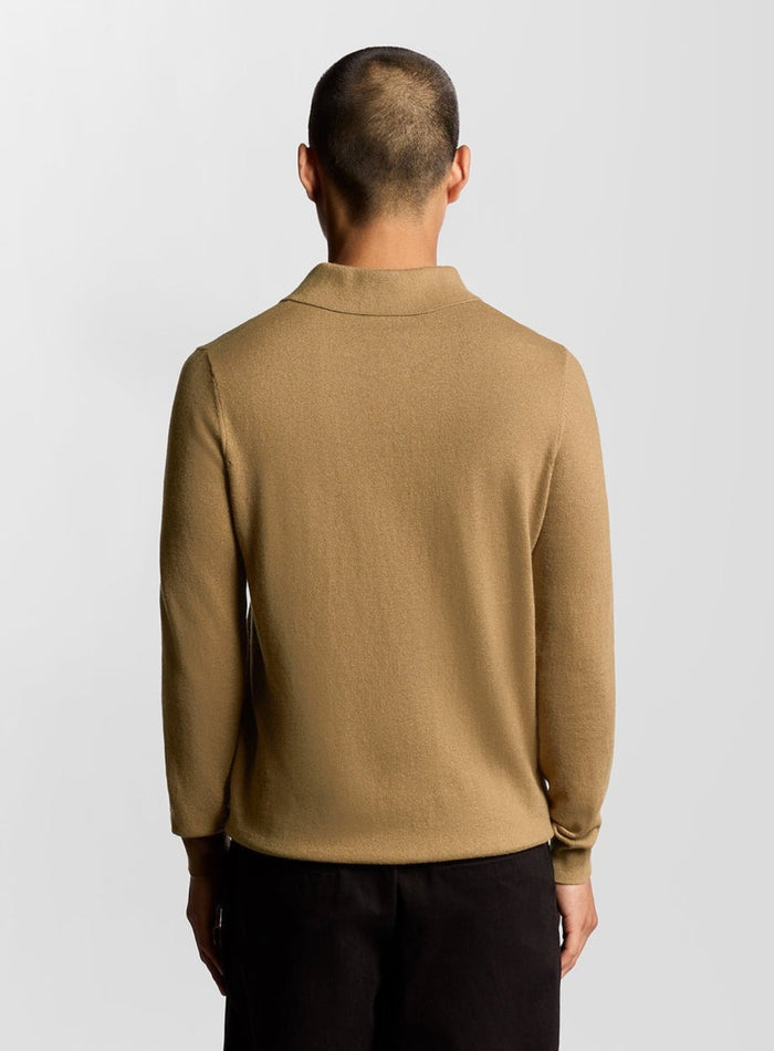 LYLE & SCOTT Cotton Merino Long Sleeve Knitted Polo Tigers Eye - MAISONDEFASHION.COM