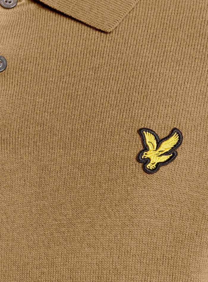 LYLE & SCOTT Cotton Merino Long Sleeve Knitted Polo Tigers Eye - MAISONDEFASHION.COM