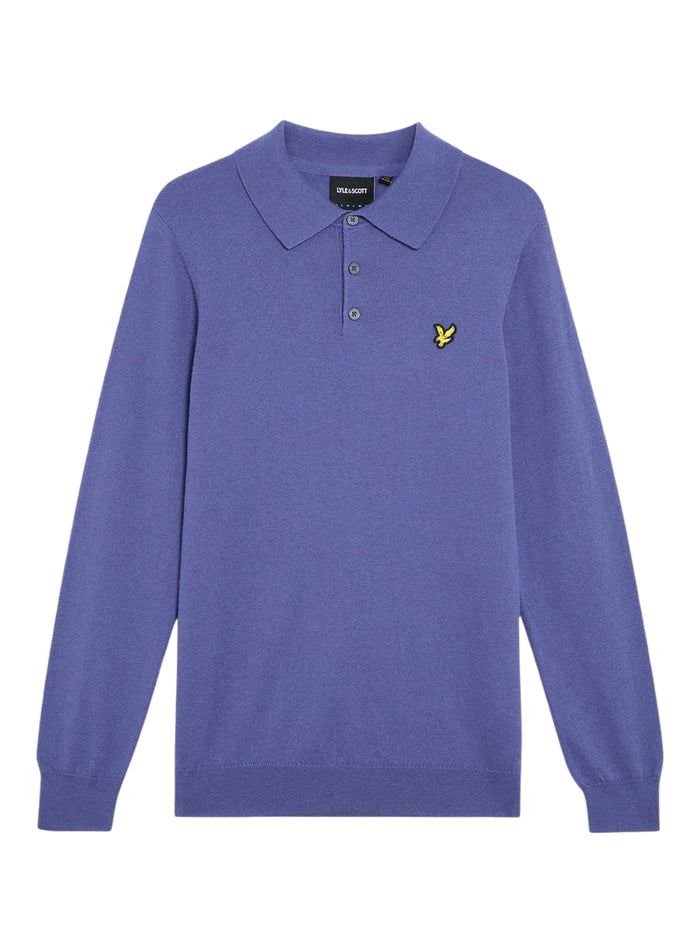 LYLE & SCOTT Cotton Merino Long Sleeve Knitted Polo Twilight - MAISONDEFASHION.COM