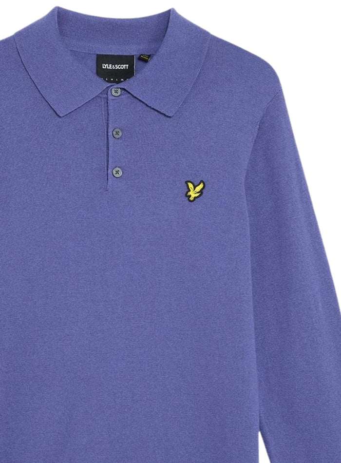 LYLE & SCOTT Cotton Merino Long Sleeve Knitted Polo Twilight - MAISONDEFASHION.COM