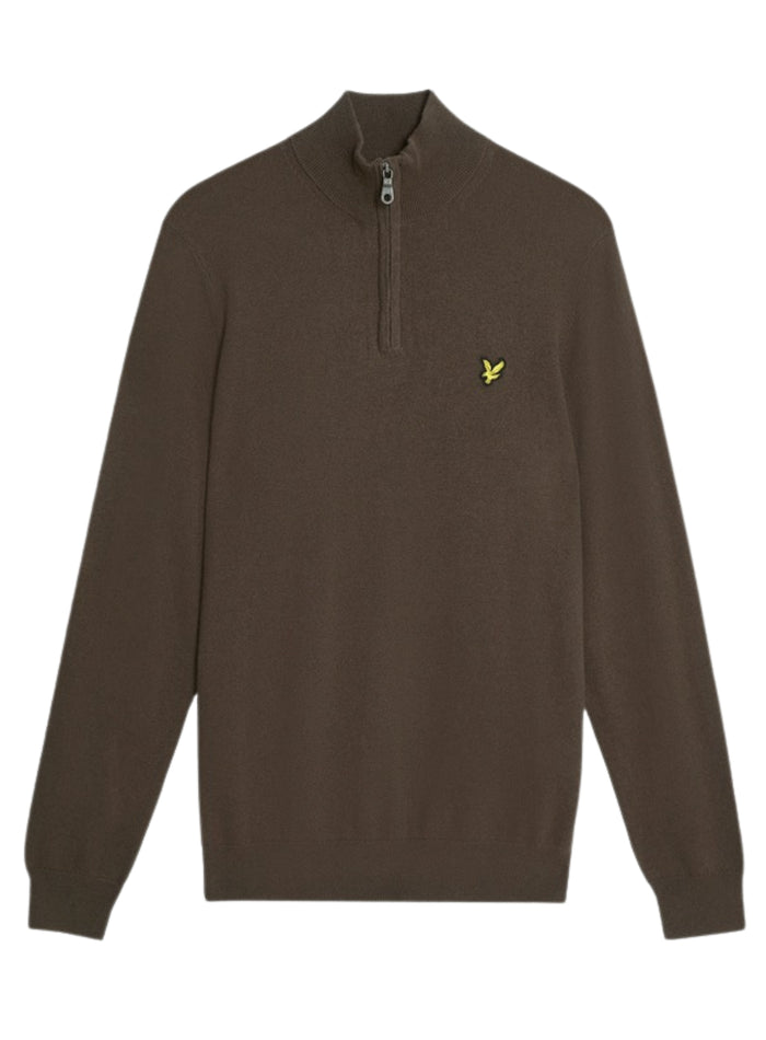 LYLE & SCOTT Cotton Merino Quarter Zip Jumper Espresso - MAISONDEFASHION.COM