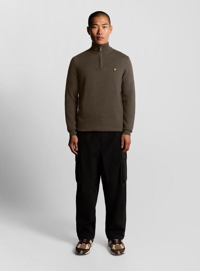 LYLE & SCOTT Cotton Merino Quarter Zip Jumper Espresso - MAISONDEFASHION.COM