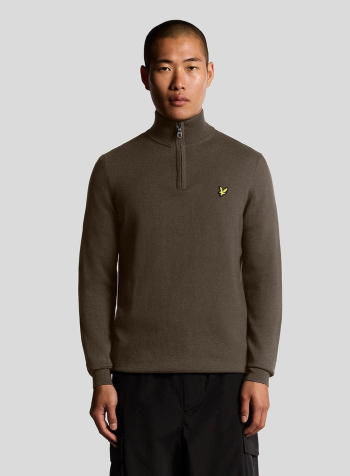 LYLE & SCOTT Cotton Merino Quarter Zip Jumper Espresso - MAISONDEFASHION.COM